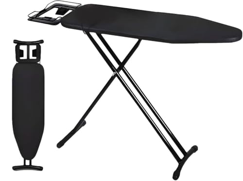 MOMENT Folding Ironing Board 12x36 Iron Stand with Steam Iron Rest and Adjustable Height Ironing Table Metal Frame and Heat Resistant Covers Foldable Iron Boards for Clothes 30x91cm (Black)