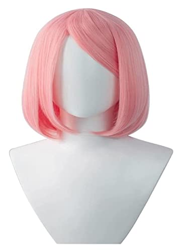 ZUKKY Peruca de cosplay de anime, peruca Haruno Sakura, perucas de cabelo curto Bob rosa com touca d