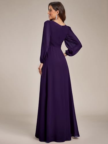 Image of Ever-Pretty Women's Crewneck Long Lantern Sleeves Floor Length A-Line Pleated Chiffon Formal Dress 0106B
