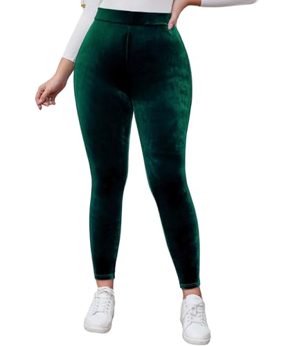 Kedera Womens High Waist Velvet Leggings Velvet Warm Yoga Pants Buttery Soft Leggings Dark Green