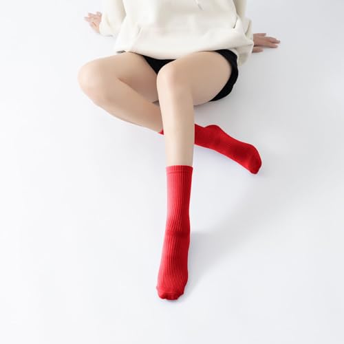 Yoga Pilates Socks with Grips for Women Non Slip Solid Colored Cushioned Crew Compression Socks for Barre Ballet Dance 6