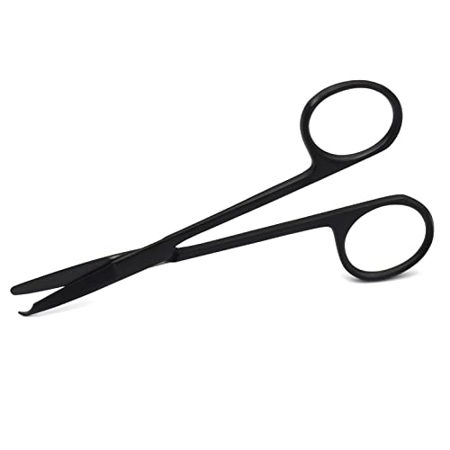 Image of 4.5 inch Stitch Scissors with Black Color Coating - Premium Quality Instrument- Delicate Hook - Perfect for Suture Removal, First Aid, EMS Training (Straight)