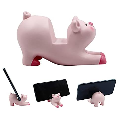 LEOMOSTE Cute Lovely Pink Pig Cell Phone Stand Holder Desktop Tablet Office Decor Home Ornament, Compatible with 4-8inch Smartphone Cover