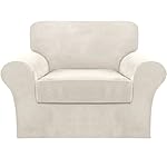 FantasDecor 2 Piece Chair Sofa Covers Velvet for Living Room Slipcovers with Individual Cushion Elastic Furniture Protector for Pets, Machine Washable (Armchair, Ivory)