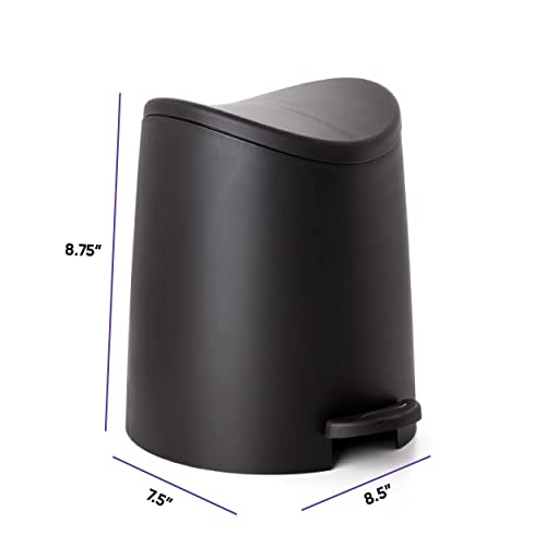Image of Superio Small Plastic Bathroom Trash Can with Lid 3 Liter Modern Curved Step On Trash Can with Foot Pedal, Mini Kitchen Waste Bin, Durable and Soft Close for Bedroom, Office, Under Desk (Black-Set)