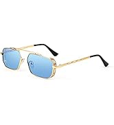 FEISEDY Retro Polygon Steam Punk Small Sunglasses Rectangle Metal Thick Frame Women Men Vintage S...