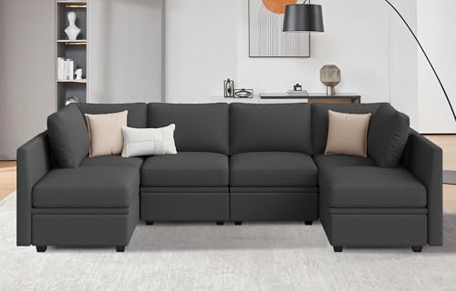 Weture Modular Sectional Sofa with Storage, U Shaped Sectional Couch for Living Room, Convertible Modular Sofa Couch with Ottomans, High Supportive & Soft Sponge, 6 Seat, Darkgrey