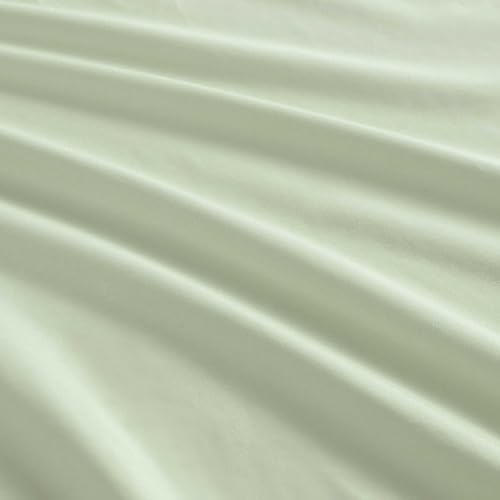 Image of Martha Stewart - Queen Size Sheets Set, Crisp & Tailored Cooling Sheets w /a Naturally Smooth Cotton Percale Lightweight Feel - Matching Pillowcases & Fitted Sheet (Skylands Solid Green)