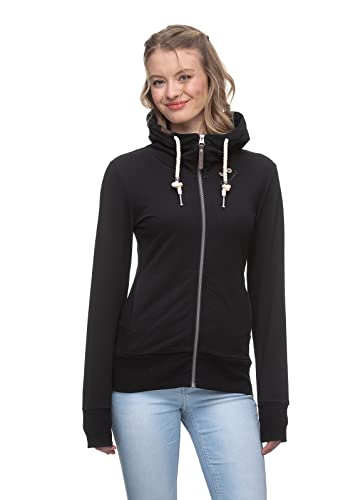 Ragwear PAYA Damen Frauen Sweatjacke,Sweatshirt mit Reißverschluss,Zip Hoodie,Kapuze,Stehkragen,Schwarz,XL