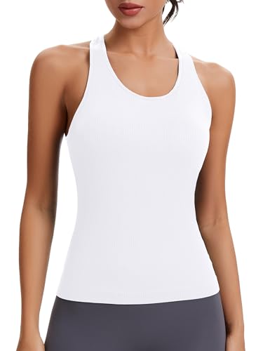 MathCat Seamless Workout Tops for Women with Built in Bra Athletic Tank Tops Yoga Runnning Workout Shirts Slim Fit4