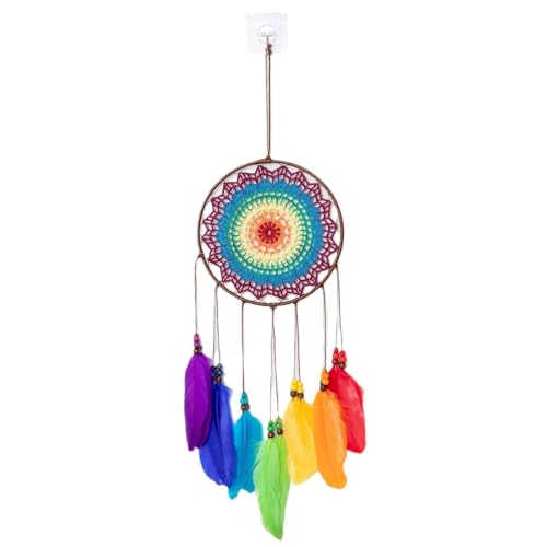Tapiz bohemio de pared con 3 atrapasueños artesanales de plumas y macramé creativo