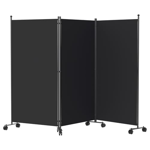 Monucep Paravent Raumteiler 263x181x30cm, 3 Teilig klappbar Freistehend Trennwand auf Rollen und Bremsen, Umkleide Sichtschutz Wand Raumtrenner, Stellwand für innen Outdoor Garten Büros, Dunkelgrau