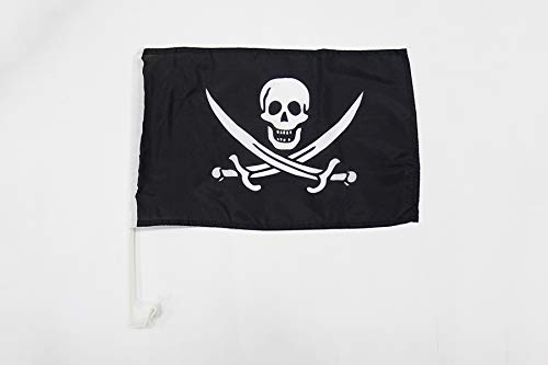AZ FLAG AUTOFAHNE Pirat Jack Rackham 45x30cm - Piraten Totenkopf AUTOFLAGGE 30 x 45 cm Auto flaggen