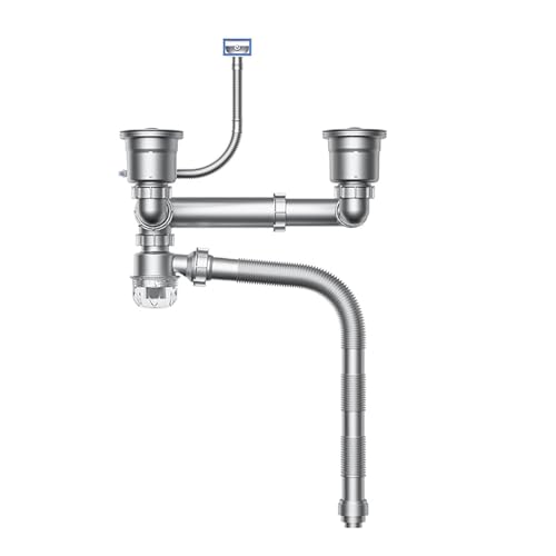 Ranura única/Doble Sifón Lavabo,Ajustable Ahorra Espacio Sifon Cocina para Fregadero en,con Tubo de Drenaje Retráctil y Conexiones de 3 Vías, Antibloqueo y Resistente a Olores,para Cocina