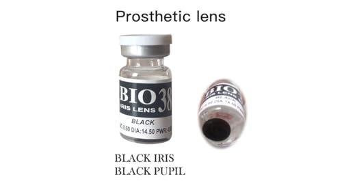 Image of MD Style Prosthetic Contact Lens Black Center Black with Lens Case, Lens Holder and Solution