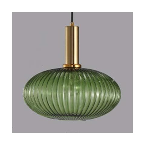 LITFAD Ribbed Glass Geometric Hanging Light Simplicity Single Light Chandelier in Brass Finish Modern Pendant Light Fixture for Hallway Dining Room Coffee Shop Restaurants Living Rooms - C Green Cover