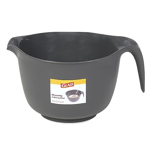 Glad Mixing Bowl with Handle – 3 Quart | Heavy Duty Plastic with Pour Spout and Non-Slip Base | Dishwasher Safe Kitchen Supplies for Cooking and Baking, Grey - image 6