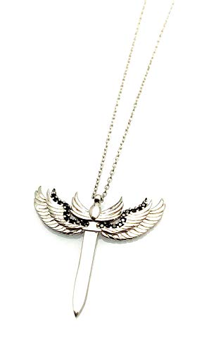 Archangel Michael's Sword Sterling Silver Pendant Necklace with Black Color Stones, 15.5''-17.7'' Inches Adjustable Chain by HStudio Archangel Michael's Sword Sterling Silver Pendant Necklace with Black Color Stones, 15.5''-17.7'' Inches Adjustable Chain by HStudio
