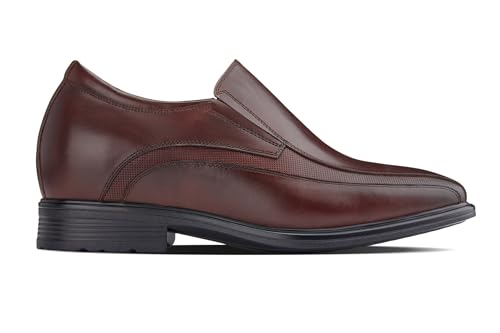 CALTO Men's Invisible Height Increasing Elevator Shoes - Dark Brown Leather Slip-on Super Lightweight Formal Loafers - 3 Inches Taller - G60125 - Size 9 D(M) US2