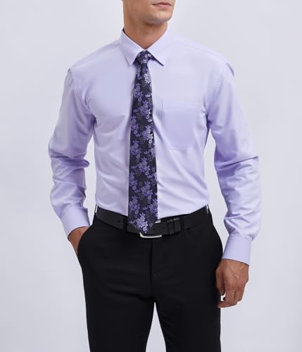 Image of HISDERN Mens Dress Shirt with Tie Pocket Square Set Classic Button Down Shirt Matching Tie Long Sleeve Shirts