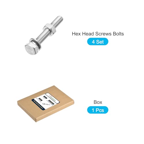 Image of METALLIXITY Hex Head Screws Bolts, Nuts, Flat & Lock Washers Kits (M10-1.5x70mm) 4 Set, Stainless Steel Fully Threaded Machine Screws Bolt Set - for Home Appliance Equipment