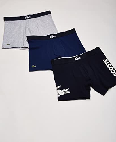 Lacoste Men's Cotton Stretch Big Croc Print Boxer Briefs, 3-pack, Navy Blue/White/Dove Grey/Deep Ocean, Small2