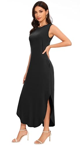 Women's Loose Sundress Long Dress Sleeveless Split Maxi Dresses 2025 Summer Beach Dress with Pockets3
