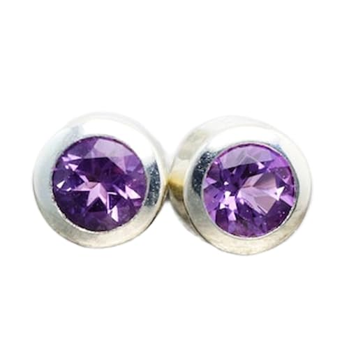 Améthyste naturelle puces d'oreilles argent 925 véritable pour femme ronde
