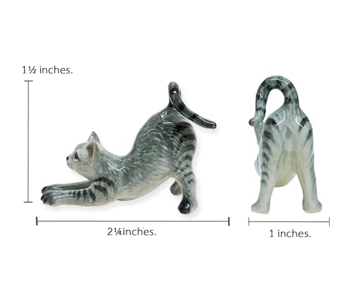 WitnyStore Gray Tabby Cat Stretching Figurine