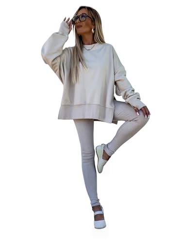 2025 New Spring/Autumn Women's Casual Slim Fit Long Pants Loose Sweatshirt Set Breathable & Wrinkle Resistant Casual Outfits (Apricot,XL)