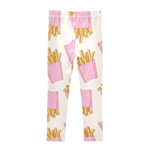 Pink French Fries Girls Leggings,Workout Leggings for Girls Toddler Athletic Legging Size for 3-10T2