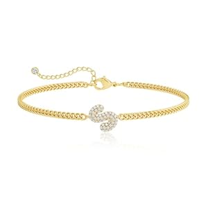 Moodear Gold Bracelets for Women – Dainty Gold Bracelet Adjustable 14K Gold Plated Waterproof A-Z CZ Bubbles Initial Letter Cuban Link Chain Bracelets for Women Gold Jewelry Gifts