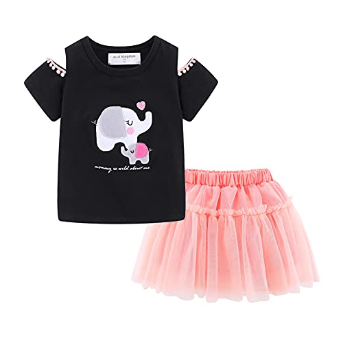 Image of Mud Kingdom Infant Toddler Girls Tulle Skirts Set Outfit T-Shirts Cute Print Casual Summer