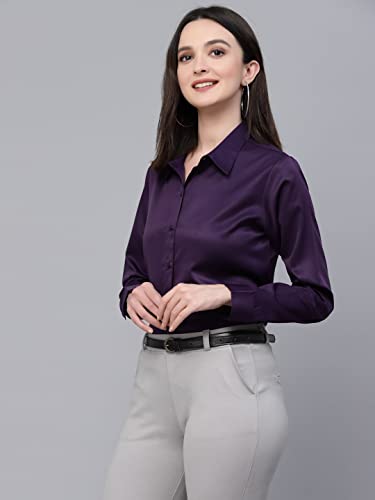 Image of Style Quotient Women Olive Satin Regular Formal Shirt