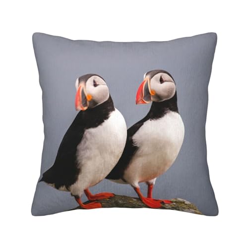 Papageientaucher-Vogelpaar, Kissenbezug, dekorativer Kissenbezug aus Cord, Kissenbezüge für Schlafzimmersofa, 45 cm