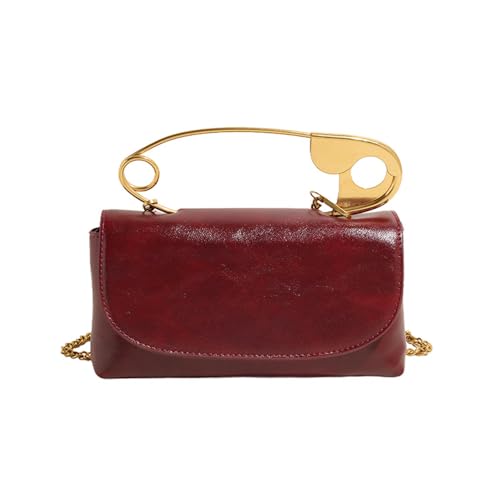 Women's Unique Safety Pin Crossbody Purse Leather Clutch Bag With Gold Handles Chain