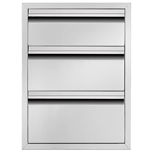 Image of 18 inch W Outdoor Kitchen Drawer Stainless Steel BBQ Triple Drawer Flush Mount for Outdoor Kitchen Island(Overall Size:18 inch W x 24 inch H x 23 inch D inch)