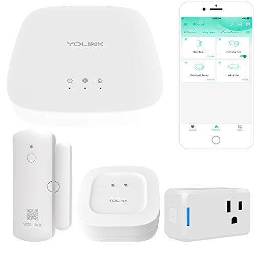YoLink Smart Home Starter Kit 1/4 Mile World's Longest Range Smart Home Security System Include Smart Hub, Wireless Door Sensor, Water Leak Sensor, and Alexa Google Assistance IFTTT Enabled Smart Plug