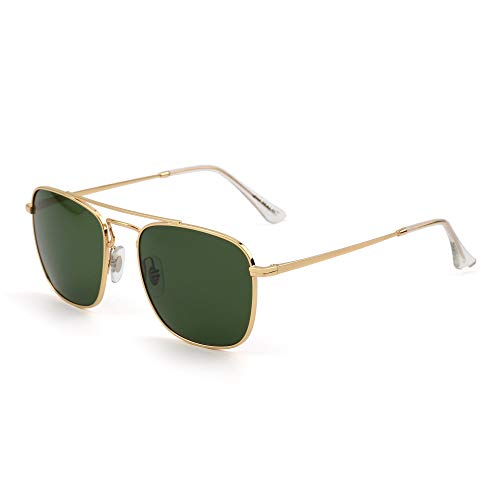 Image of JIM HALO Retro Square Aviator Sunglasses Premium Glass Lens Flat Metal Eyewear Men Women