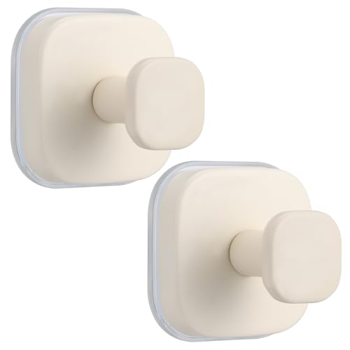 Image of No-Drill Reusable Suction Cup Hooks, Towel, Robe, Loofah, Coat Hook for Glass, Mirror, Tile, Shower, Bathroom, Kitchen & Metal (Smooth, Non-Porous Surfaces) (2, Milk White)