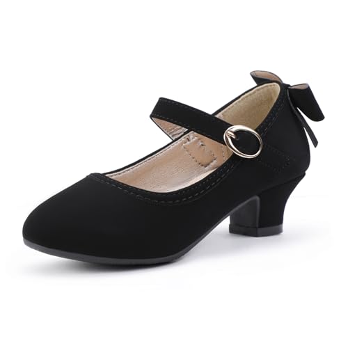 Image of PANDNAINJIA Girls Dress Shoes Toddler Heels Mary Jane Pumps | Little Big Kids Low Heel Flower Girl Bow Wedding Party Church Communion Princess Shoes