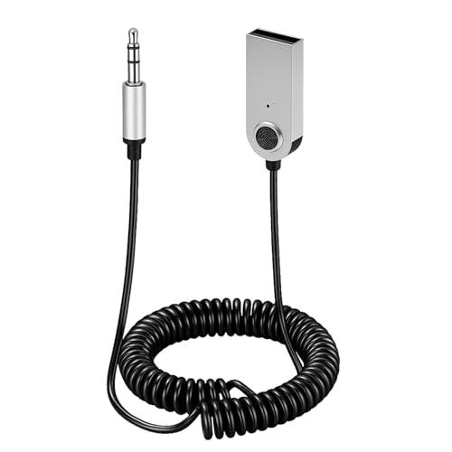 Receptor Bluetooth 5.3 para Coche, Adaptador Bluetooth 5.3 USB a Jack 3,5mm para Coche, Altavoces y Estéreo, Receptor de Audio Inalámbrico con Llamadas Manos Libres, Navegación por Voz y Música