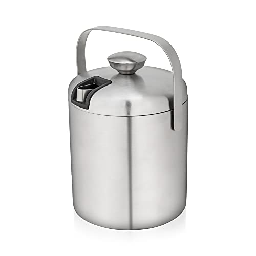 True Stainless Steel Ice Bucket With Tongs, Double Walled Insulated Bar Essential With Built-In Tong Holder Lid #TOP6