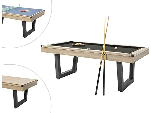 Vente-unique-Multifunktionstisch - Billard & Tischtennis - 213,4 x 111,8 x 78,5 cm - Holzfarben hell & Schwarz - MELIAN
