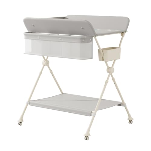 Image of M-Castle Portable Folding Changing Table, Baby Changing Table with Waterproof Changing Pad, Height Adjustable Changing Table