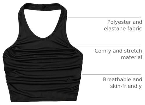 Image of SHENHE Girl's Ruched Sleeveless Backless Scoop Neck Ribbed Halter Tank Crop Tops
