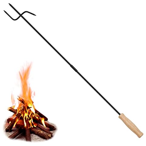 SAN LIKE Fire Pit Poker for Fireplace Outdoor - 32'' Wrought Iron Firepit Stoker Stick for Camping Campfire - Ideal Size Easy Assembly Cover