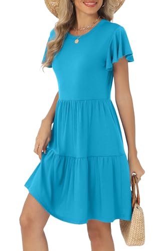 Image of HiMONE Summer Dresses for Women 2025 Vacation Sundresses Ruffle Sleeve Boat Neck with Pockets A Line Casual Dress XS-2XL