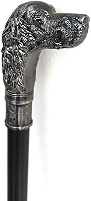 Gadgetzone® Vintage Style Dog's Head Mens Ladies Walking Stick Walking Cane Walking Aid Mobility Aid Silver Pewter Black Walking Aid Fancy Dress Novelty Accessories Antique Style Silver Pewter