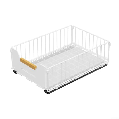 Volakebeing Pull Out Cabinet Organiser Sliding Basket Kitchen Storage Drawer Extendable Shelf Space Saver Smooth Glide Rail System for Easy Access Sturdy Carbon (White)